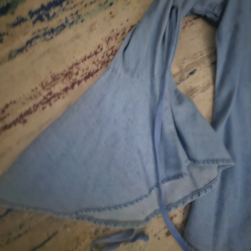 NEW!! Zara Blue Denim Open Shoulder Flare Sleeve Shirt - Picture 2 of 9